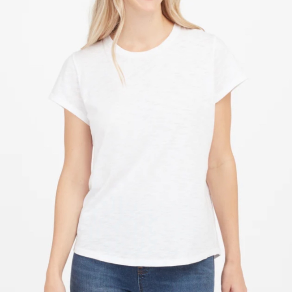 SPANX Crew Neck Pima Slub Tee – White – Size Large – NWT NEW WITH TAGS